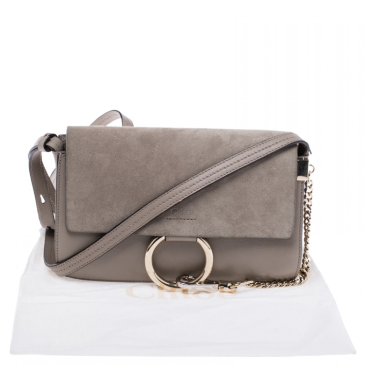 Pre Owned Chloe Taupe Leather and Suede Small Faye Shoulder Bag