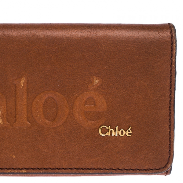 Pre Owned Chloe Tan Leather Flap Continental Wallet 