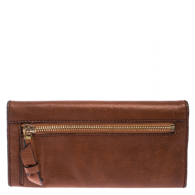 Pre Owned Chloe Tan Leather Flap Continental Wallet 