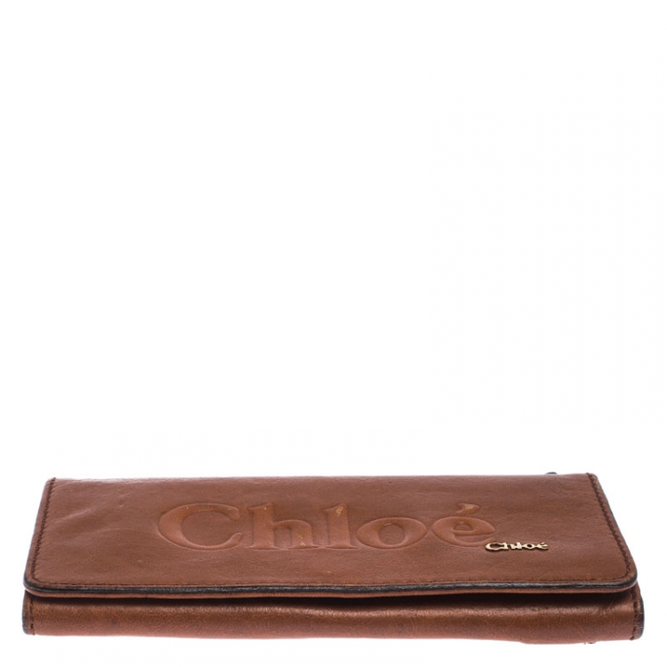 Pre Owned Chloe Tan Leather Flap Continental Wallet 