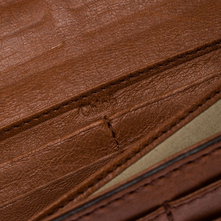 Pre Owned Chloe Tan Leather Flap Continental Wallet 
