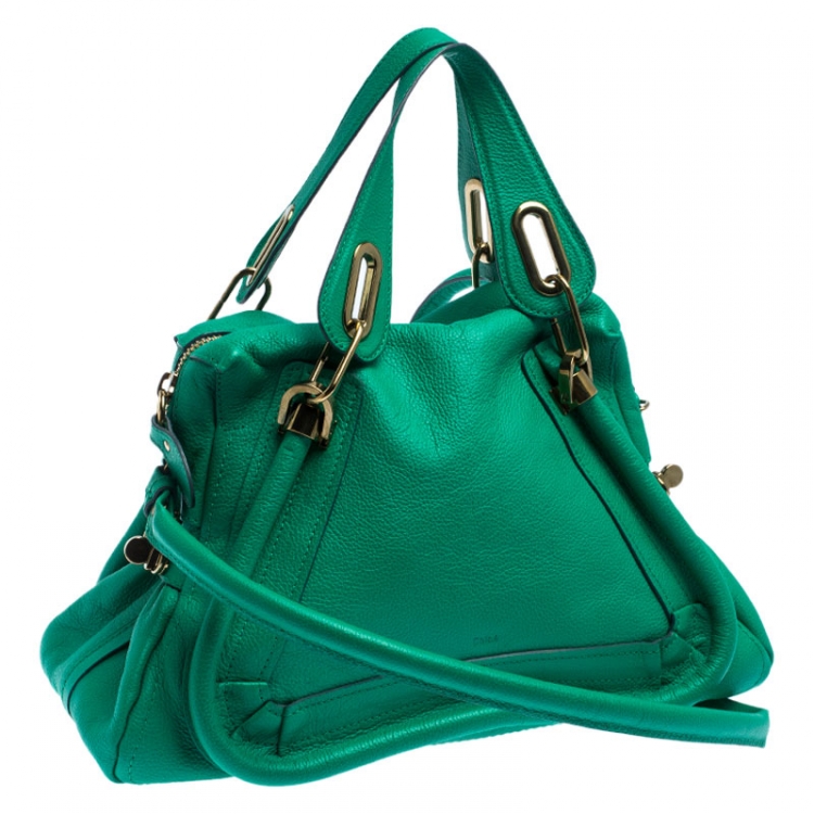 Pre Owned Chloe Green Leather Medium Paraty Shoulder Bag