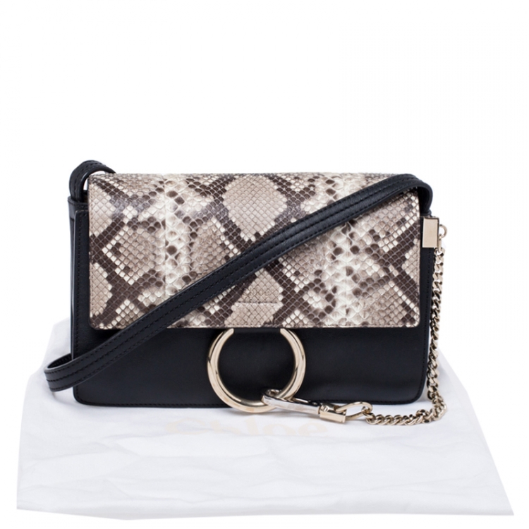 مملوكة مسبقًا Chloe Black/White Leather and Python Small Faye Shoulder Bag
