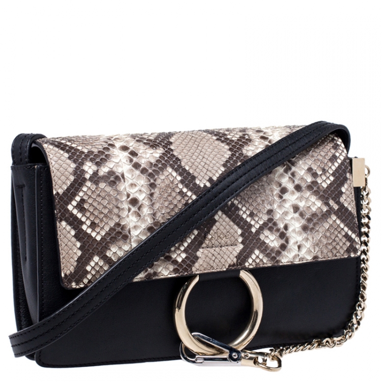 مملوكة مسبقًا Chloe Black/White Leather and Python Small Faye Shoulder Bag