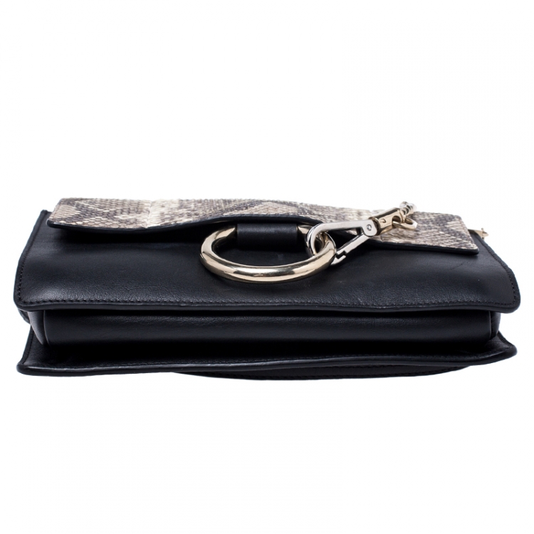 مملوكة مسبقًا Chloe Black/White Leather and Python Small Faye Shoulder Bag