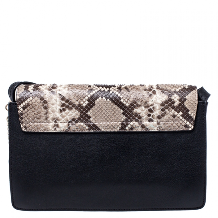 مملوكة مسبقًا Chloe Black/White Leather and Python Small Faye Shoulder Bag