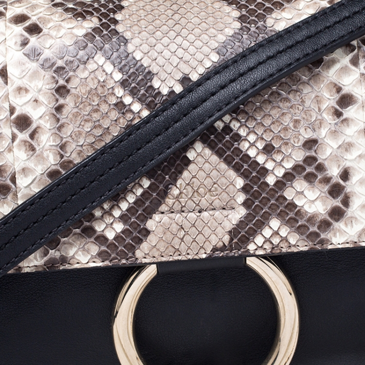 مملوكة مسبقًا Chloe Black/White Leather and Python Small Faye Shoulder Bag