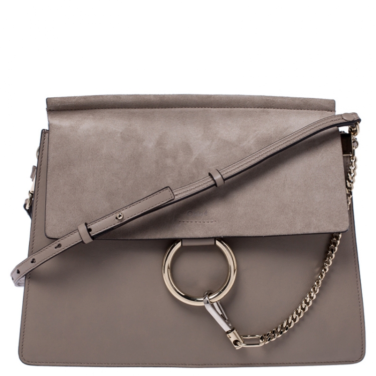 Pre Owned Chloe Light Beige Leather and Suede Faye Shoulder Bag