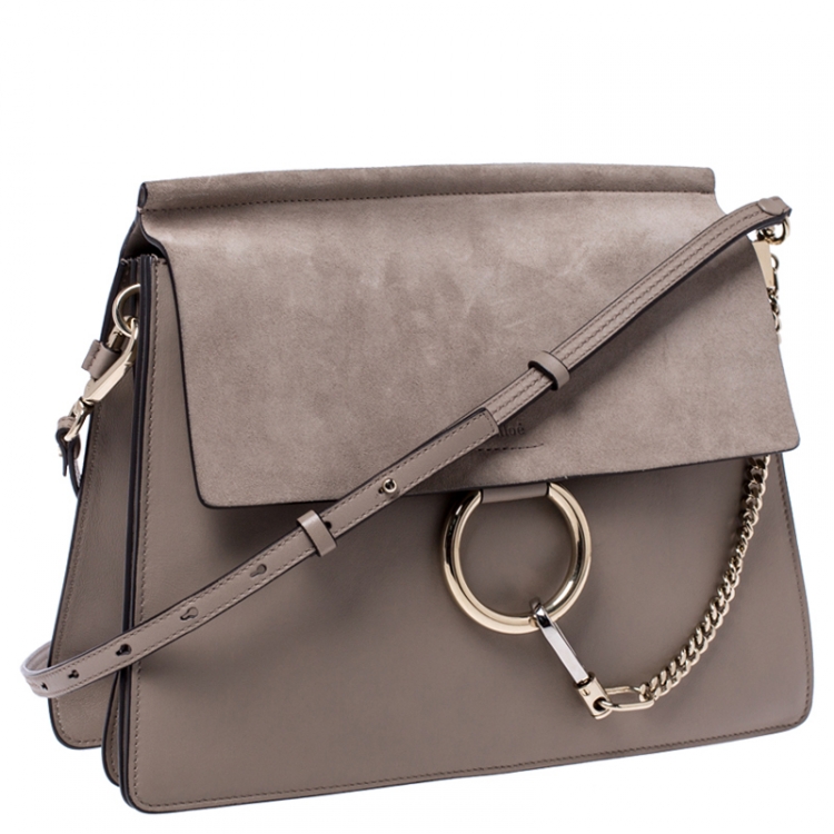 Pre Owned Chloe Light Beige Leather and Suede Faye Shoulder Bag