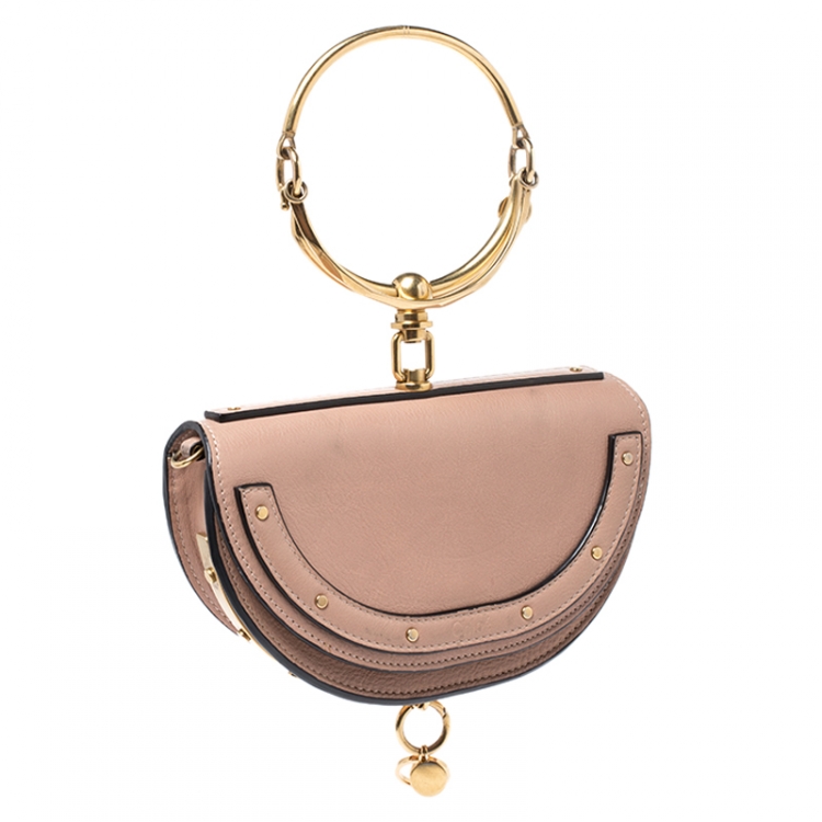 Pre Owned Chloe Beige Leather Small Nile Bracelet Minaudiere Crossbody Bag 