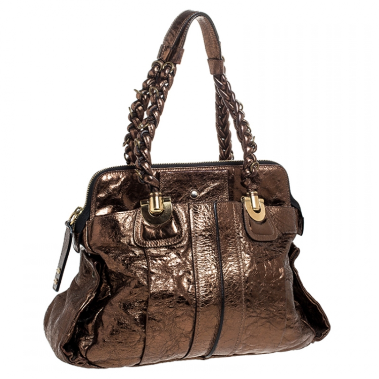 Pre Owned Chloe Metallic Bronze Leather Heloise Satchel