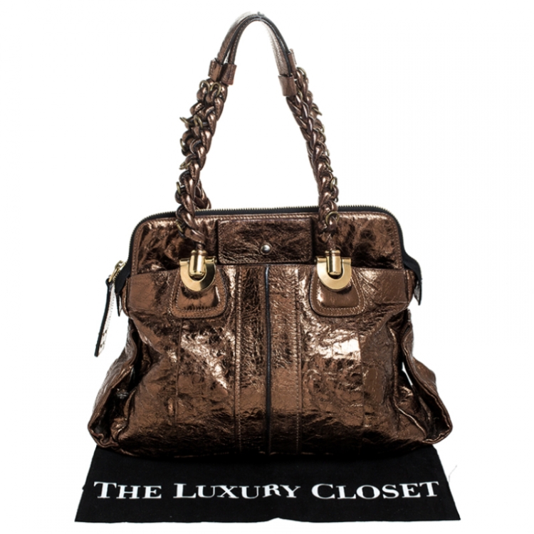 Pre Owned Chloe Metallic Bronze Leather Heloise Satchel