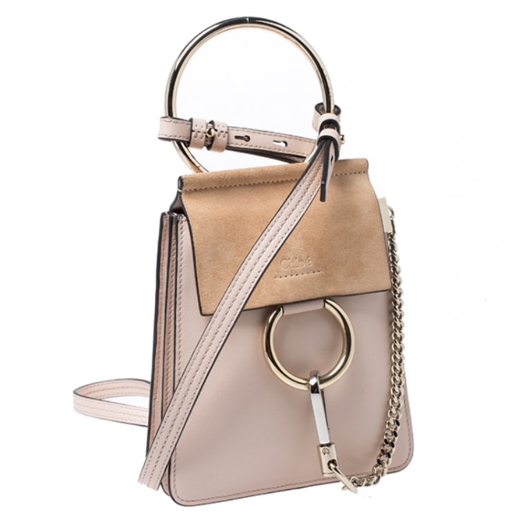 Pre Owned Chloe Beige Leather and Nubuck Mini Faye Crossbody Bag