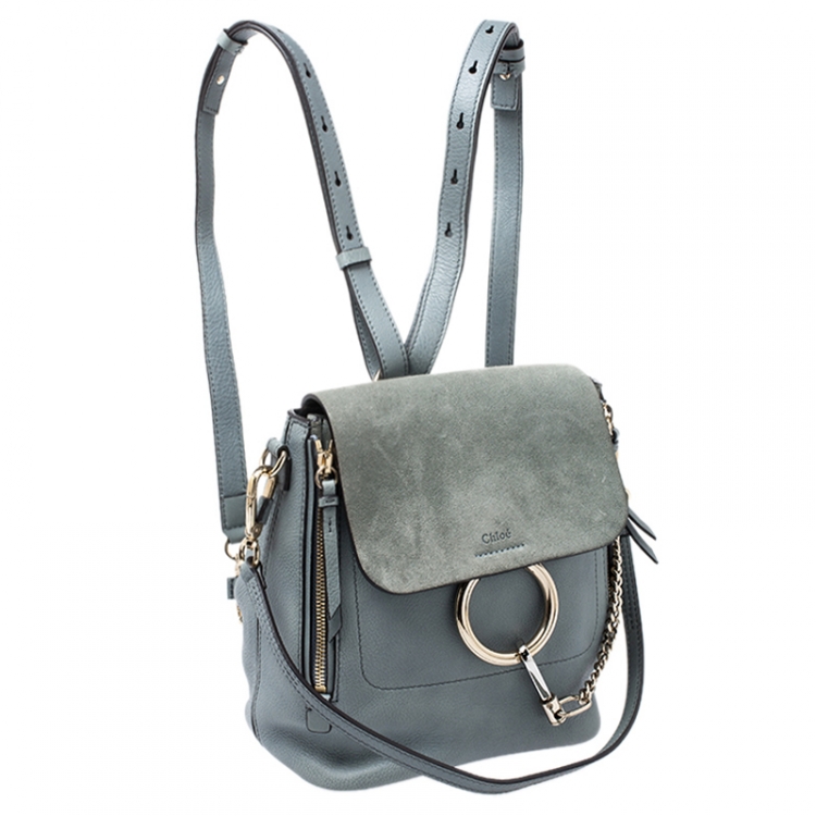 Pre Owned Chloe Light Blue Leather and Suede Small Faye Daye Backpack
