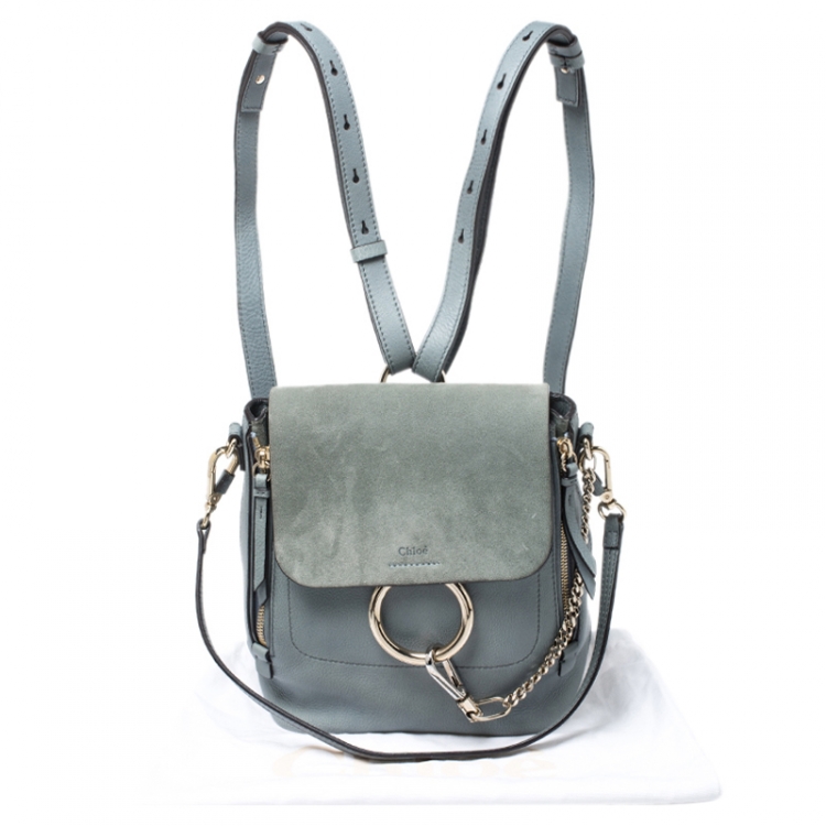 Pre Owned Chloe Light Blue Leather and Suede Small Faye Daye Backpack