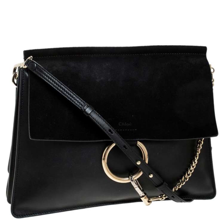 Pre Owned Chloe Black Leather and Nubuck Medium Faye Shoulder Bag