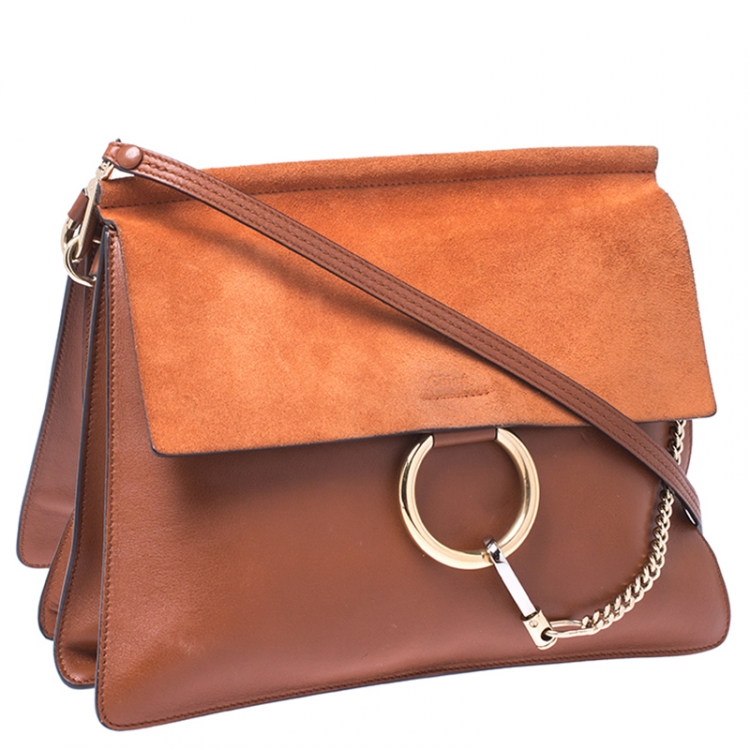 Pre Owned Chloe Brown Leather and Suede Faye Shoulder Bag