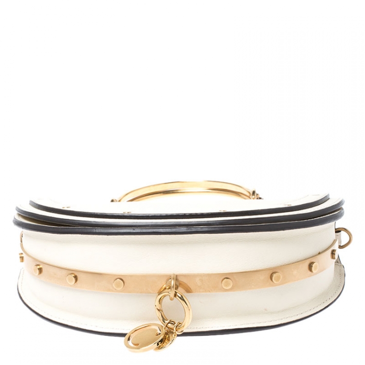 Pre Owned Chloe Off White Leather Small Nile Bracelet Minaudiere Crossbody Bag 