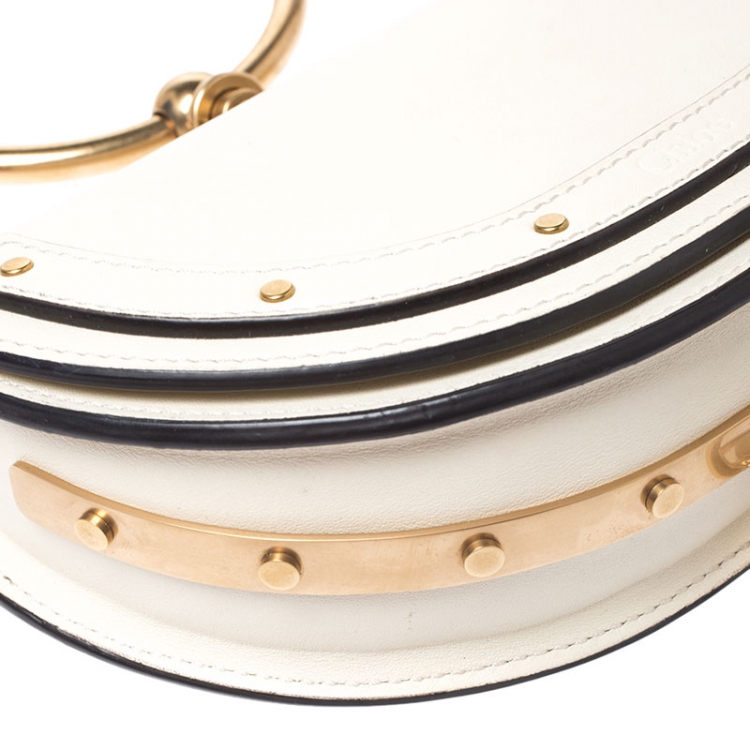 Pre Owned Chloe Off White Leather Small Nile Bracelet Minaudiere Crossbody Bag 