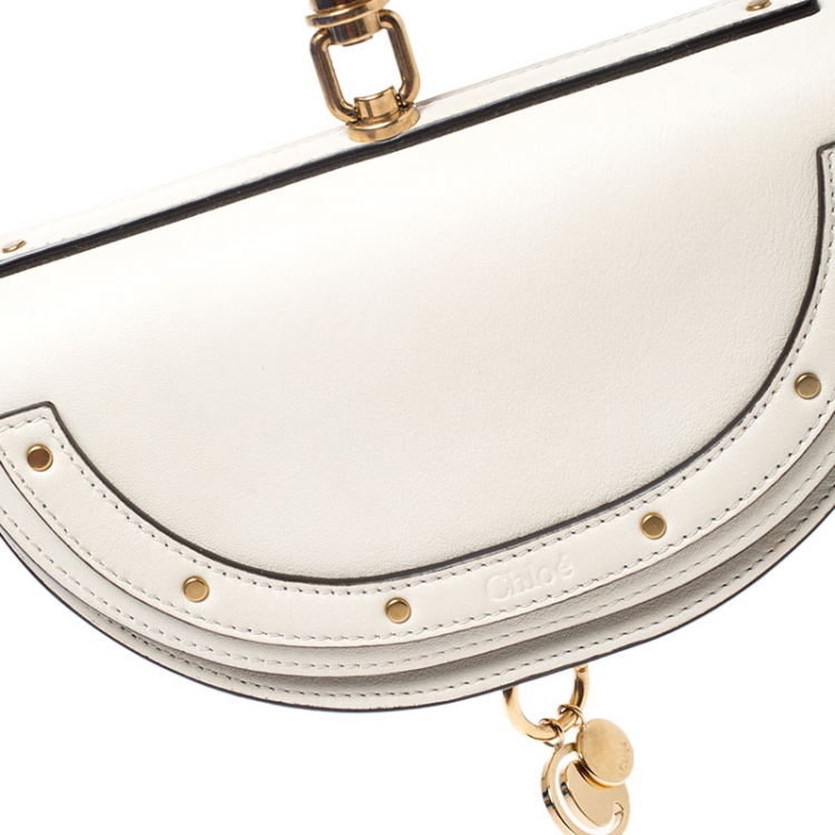 Pre Owned Chloe Off White Leather Small Nile Bracelet Minaudiere Crossbody Bag 