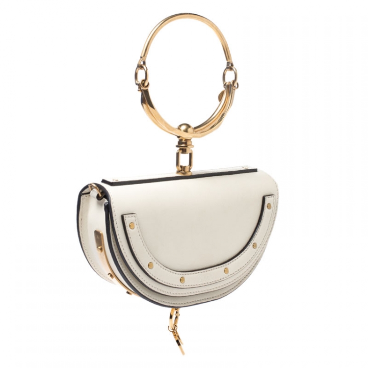 Pre Owned Chloe Off White Leather Small Nile Bracelet Minaudiere Crossbody Bag 