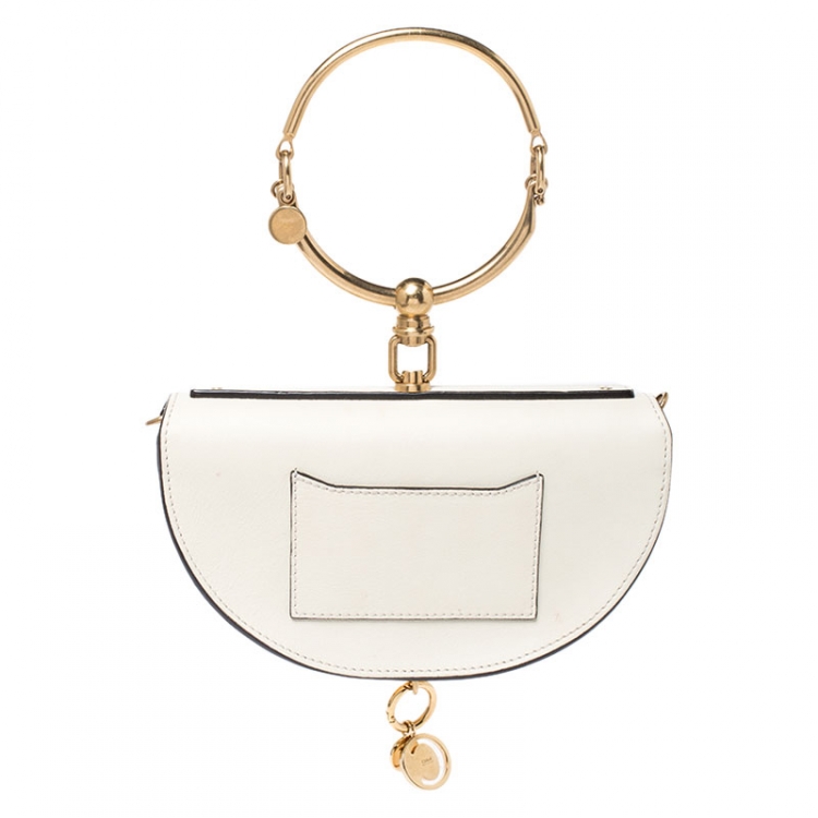 Pre Owned Chloe Off White Leather Small Nile Bracelet Minaudiere Crossbody Bag 