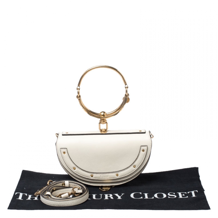 Pre Owned Chloe Off White Leather Small Nile Bracelet Minaudiere Crossbody Bag 