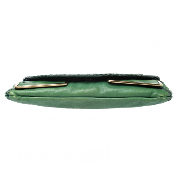 Pre Owned Chloe Green Leather and Python Limited Edition Clutch