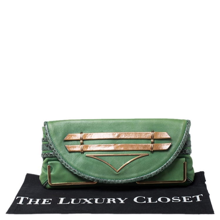 Pre Owned Chloe Green Leather and Python Limited Edition Clutch