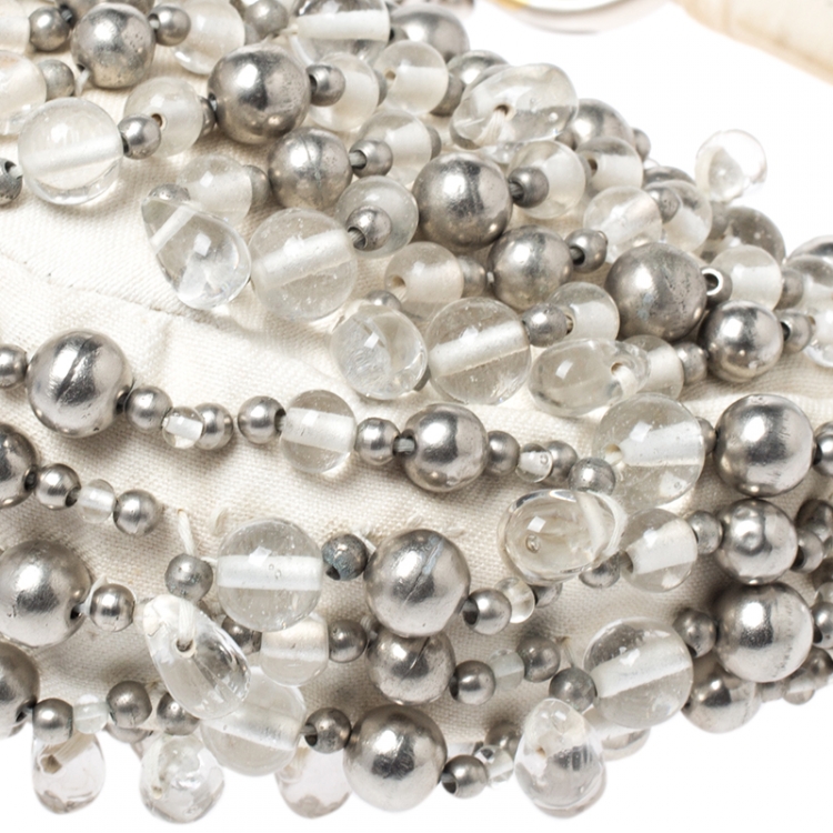 Pre Owned Chloe Off White Canvas Beaded Embellished Crescent Hobo