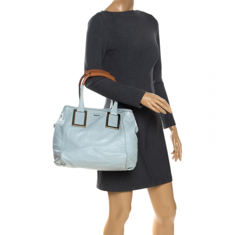 مملوكة مسبقًا Chloe Sky Blue/Beige Leather Ethel Satchel