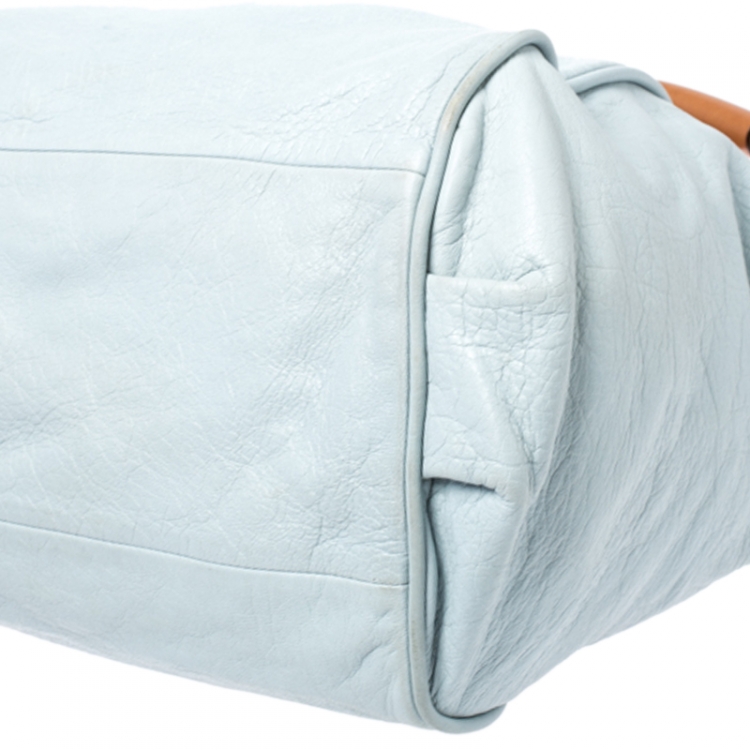 مملوكة مسبقًا Chloe Sky Blue/Beige Leather Ethel Satchel