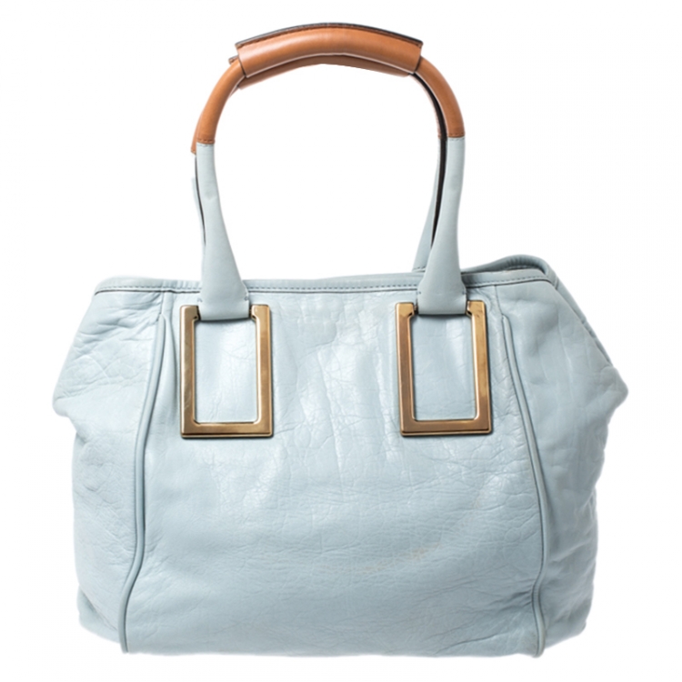 مملوكة مسبقًا Chloe Sky Blue/Beige Leather Ethel Satchel