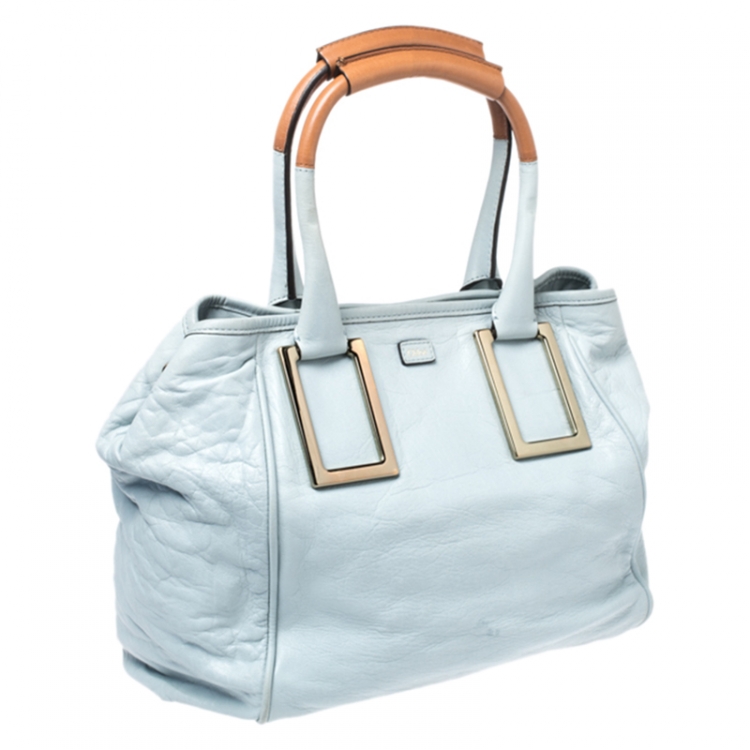 مملوكة مسبقًا Chloe Sky Blue/Beige Leather Ethel Satchel