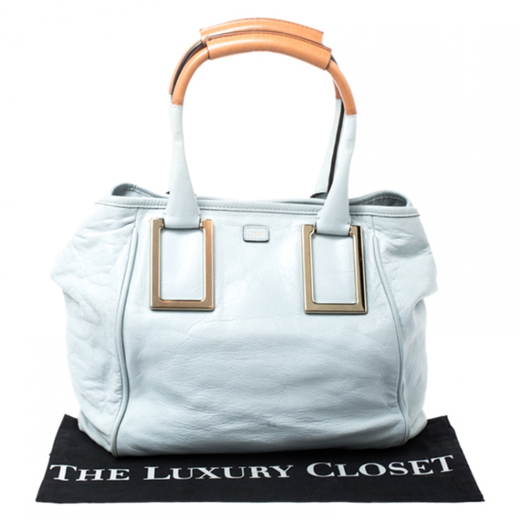 مملوكة مسبقًا Chloe Sky Blue/Beige Leather Ethel Satchel