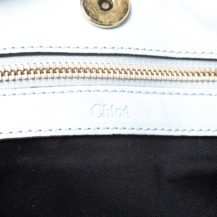 مملوكة مسبقًا Chloe Sky Blue/Beige Leather Ethel Satchel
