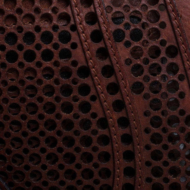 Pre Owned Chloe Dark Brown Perforated Leather Medium Marcie Crossbody Bag