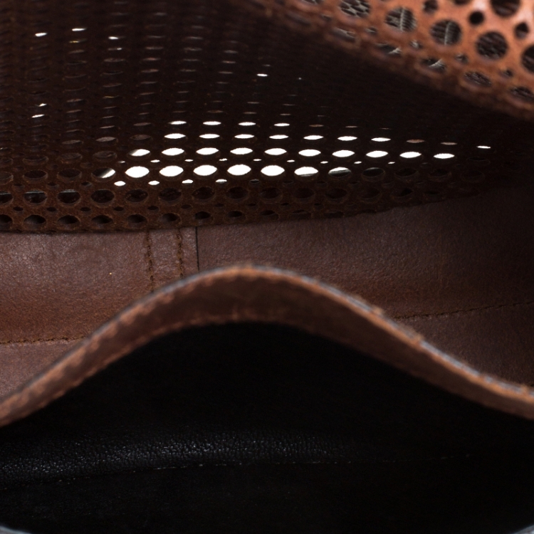 Pre Owned Chloe Dark Brown Perforated Leather Medium Marcie Crossbody Bag