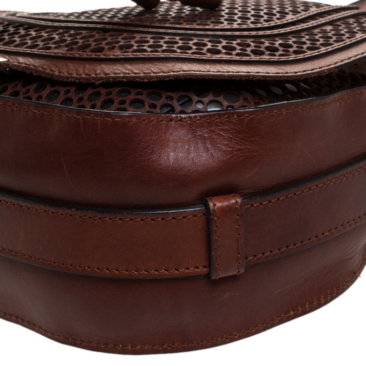 Pre Owned Chloe Dark Brown Perforated Leather Medium Marcie Crossbody Bag