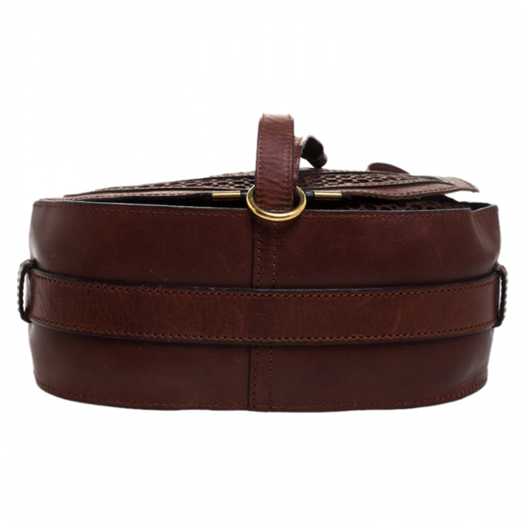Pre Owned Chloe Dark Brown Perforated Leather Medium Marcie Crossbody Bag