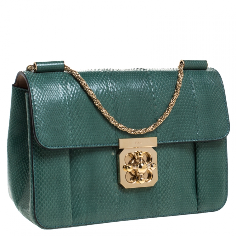 مملوكة مسبقًا Chloe Green Snakeskin Medium Elsie Shoulder Bag