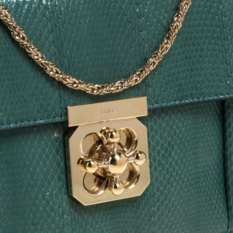 مملوكة مسبقًا Chloe Green Snakeskin Medium Elsie Shoulder Bag