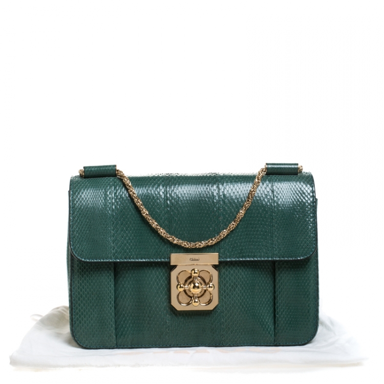 مملوكة مسبقًا Chloe Green Snakeskin Medium Elsie Shoulder Bag