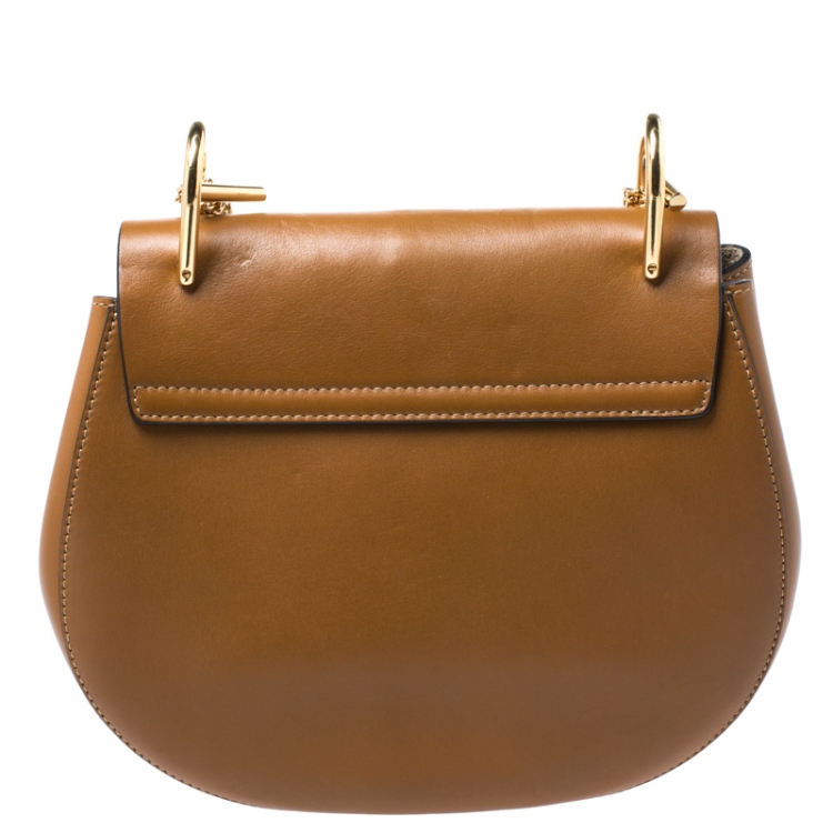 Pre Owned Chloe Caramel Leather Medium Drew Studded Patchwork Shoulder Bag