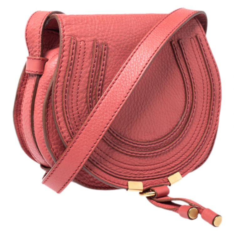 Pre Owned Chloe Coral Leather Mini Marcie Crossbody Bag