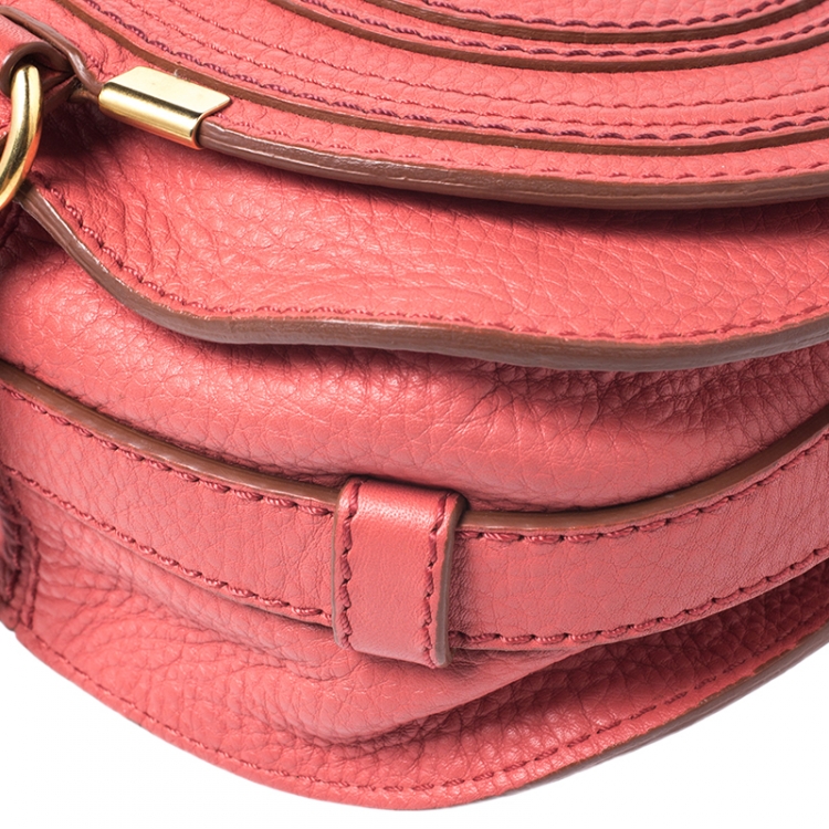 Pre Owned Chloe Coral Leather Mini Marcie Crossbody Bag
