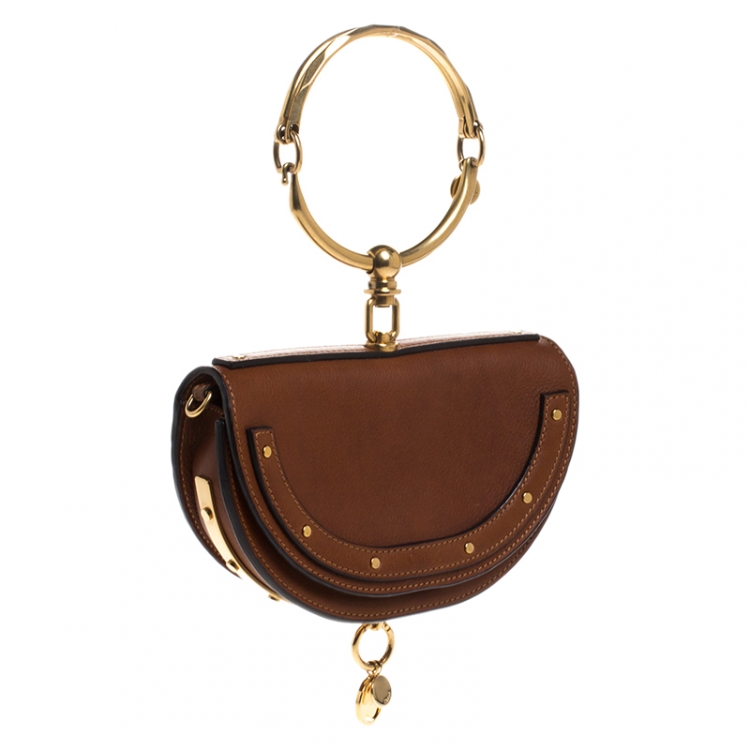 Pre Owned Chloe Brown Leather Small Nile Bracelet Minaudière Bag