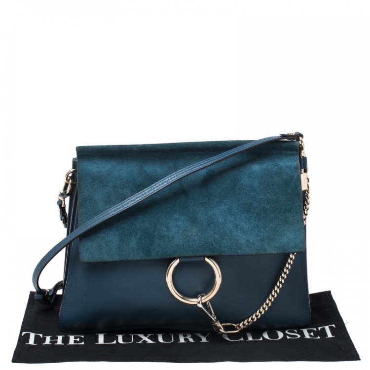 Pre Owned Chloe Dark Blue Leather and Suede Medium Faye Shoulder Bag