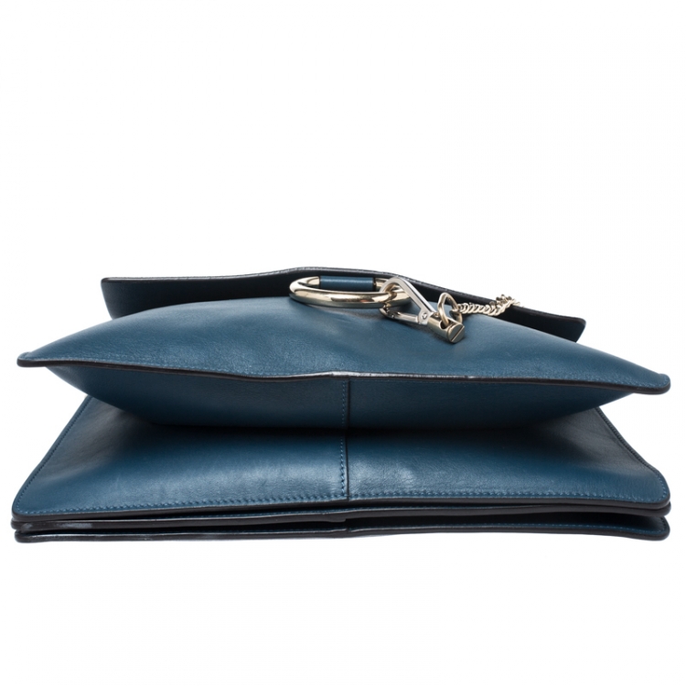 Pre Owned Chloe Dark Blue Leather and Suede Medium Faye Shoulder Bag