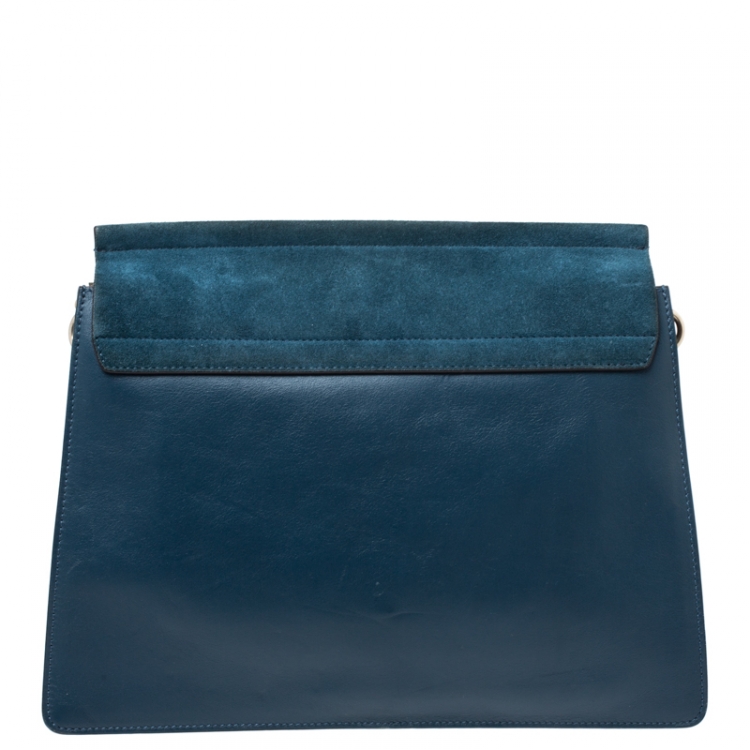 Pre Owned Chloe Dark Blue Leather and Suede Medium Faye Shoulder Bag